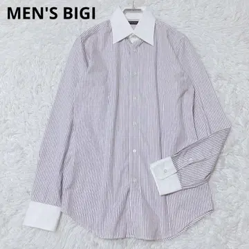 멘즈비기 긴팔 셔츠 클레릭 셔츠 스트라이프 깔끔한 캐주얼 일본제