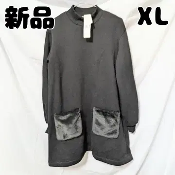 새상품 미사용 GU 인조 모피 콤비 원피스 XL 블랙