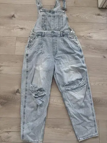 &DENIM 라이트 블루 데미지 오버롤