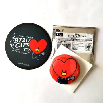 BTS BT21 CAFE 스이파라 한정판 TATA 캔뱃지&코스터 세트
