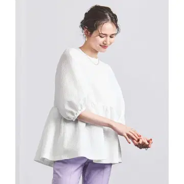유나이티드 애로우즈 자카드 페플럼 블라우스 화이트 36