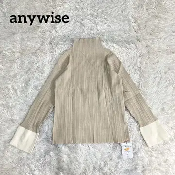 에니와이즈 소매 커프스 하이넥 리브 풀오버 QVC 베이지 L