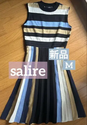 [salire] 슬리브리스 멀티 컬러 니트 플리츠 롱 원피스 M