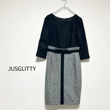미사용 JUSGLITTY 트위드 도킹 원피스 하이웨스트 리본