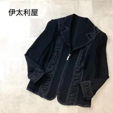 이타리야 큐빅 장식 집업 디자인 자켓 블랙