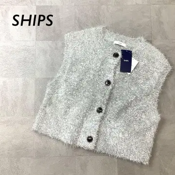 [ 새상품 택 포함 ] SHIPS 실버 라메 니트 버튼 베스트