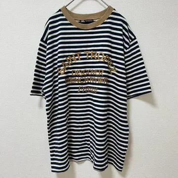 [ 자라 ] 고품질 린 티셔츠 보더 로고 루즈핏 빅 실루엣 네이비