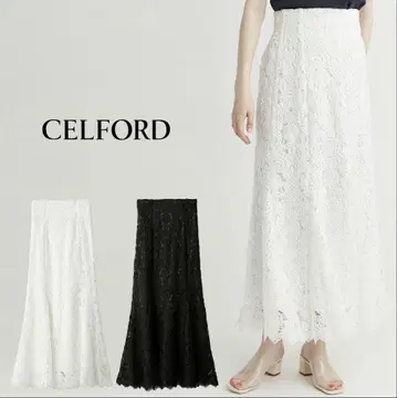 CELFORD 화이트 레이스 롱 스커트