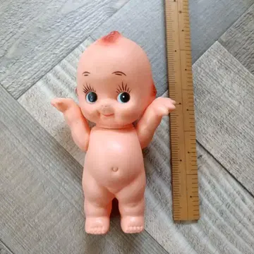 [쇼와 레트로] 핑크색 손을 올린 플라스틱 인형 약 15cm