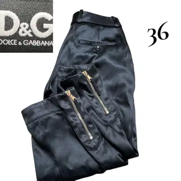 D&G 광택 블랙 지퍼 팬츠