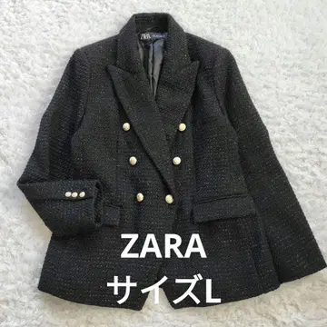 ZARA 골드 버튼 더블 브레스트 트위드 테일러드 자켓 L 블랙
