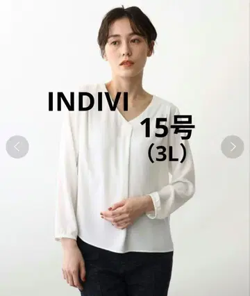 INDIVI 턱 디자인 V넥 블라우스 15호 빅 사이즈 워셔블 UV