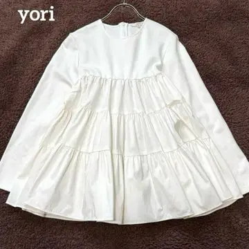 [새상품급] yori 도킹 티어드 블라우스 이소재 절개 리본 세탁 가능