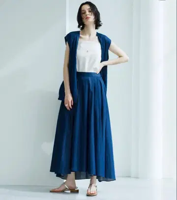 ebure 미사용 던가리 라이트 코튼 데님 개더 롱 스커트