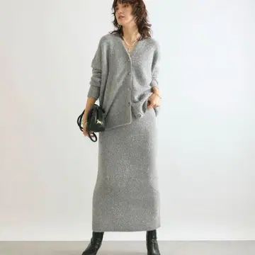 [ 셋업 ] 페더 라메 가디건 스커트