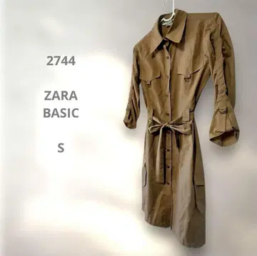 ZARABASIC 브라운 셔츠 원피스 긴팔 허리 리본 포함 귀여운