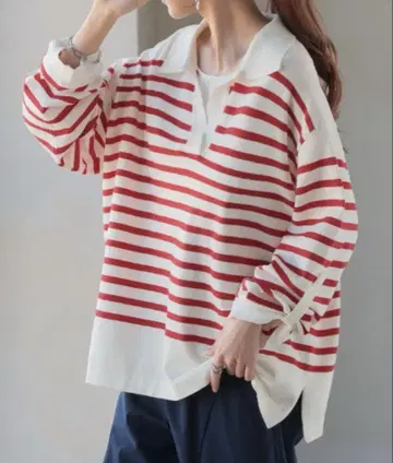 HUG.U 카라 부착 보더 롱 T
