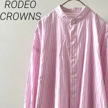 RODEO CROWNS 롱 셔츠 밴드 카라 스트라이프 루즈핏