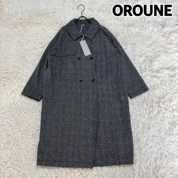 택 포함 새상품 오로네 6개 버튼 벌룬 코트 글렌체크 울 비버