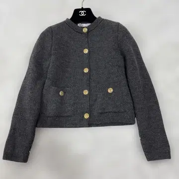 자라 니트 가디건 두꺼운 원단 골드 버튼 브라운 그레이 노카라