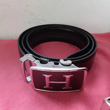 H 버클 블랙 가죽 벨트 48/120