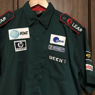 00s JAGUAR RACING 피트 셔츠 반팔 L 그린 자수 기업 로고