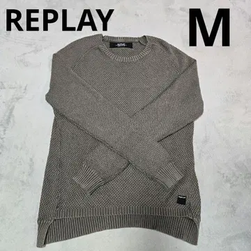 REPLAY 카키 그레이 크루넥 스웨터 M