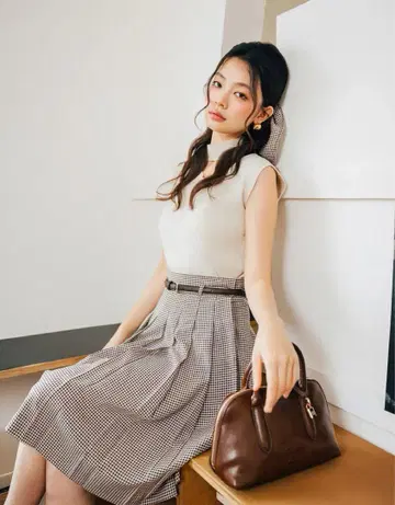 snidel 체크 무늬 플리츠 스커트 벨트 포함