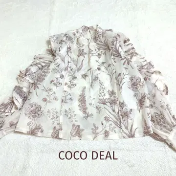 342 COCO DEAL 플라워 프린트 오간자 프릴 블라우스