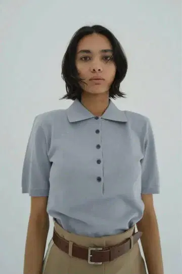 CLANE SHOULDER PADS POLO KNIT TOPS BLUE