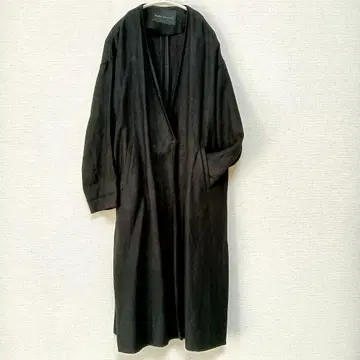 프레임워크 린넨 V넥 노카라 롱 아우터 린넨 코트 겉옷