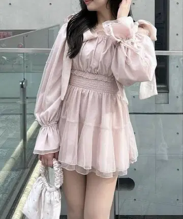 NICE CLAUP 리본 튜닉 핑크 프리 사이즈 튤 원피스