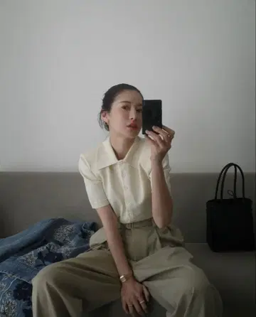 CLANE SHOULDER PADS POLO KNIT TOPS IVORY