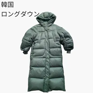 한국 LAP 카키 그린 롱 다운 코트 패딩 다운 페더
