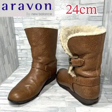 새상품급 aravon 아라봉 어그 부츠 천연 가죽 브라운 24cm