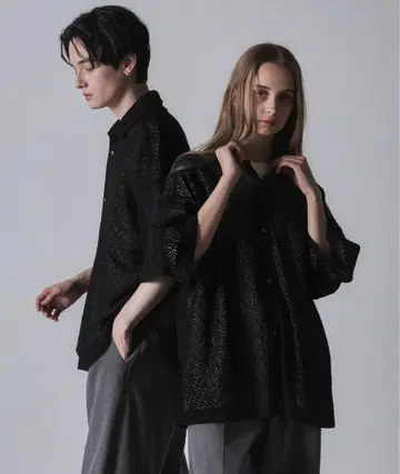 [ 새상품급 ] CLEL 반팔 레이스 셔츠 블랙 S 사이즈