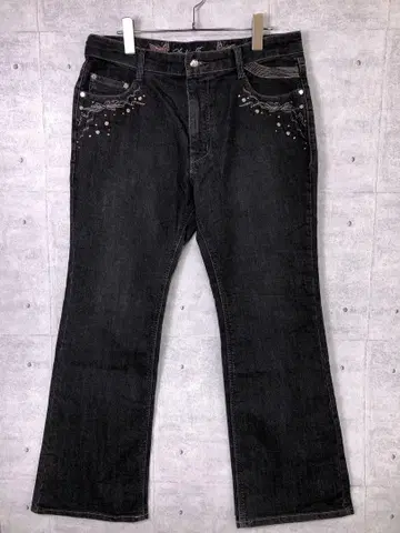 00's Y2K 헤이세이 구제 의류 버터플라이 리본 자수 부츠컷 데님 진