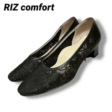 RIZ comfort 펌프스 레이스 뜨개질 디자인 블랙 23cm