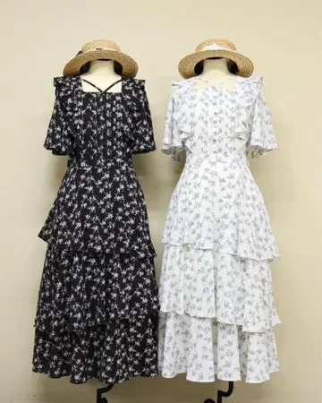 amavel Floral pattern 아지메 티어드 롱 원피스