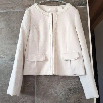 any SiS 노카라 자켓 트위드 자켓 아이보리
