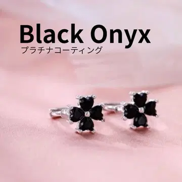 블랙 오닉스 지르코니아 클로버 후프 귀걸이 플라티나 코팅