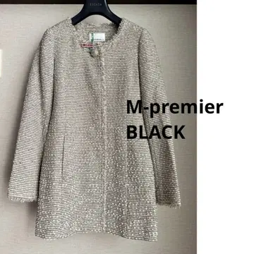 M-premier BLACK 노카라 자켓 34 라메 믹스 트위드