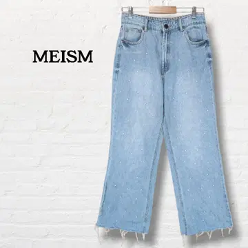 MEISM 펄 장식 스트레이트 와이드 데님 컷오프 [ L ] 라이트 블루
