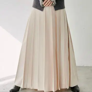 LibraCue 플레어 플리츠 롱 스커트 아이보리