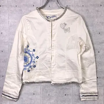 Desigual 구제 의류 이국적인 자수 체인 노카라 자켓