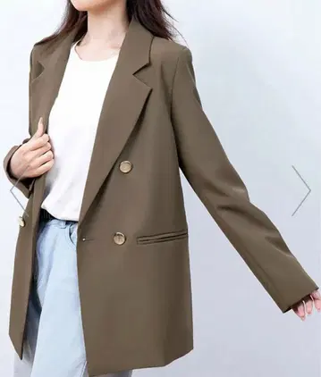브라운 더블 버튼 테일러드 자켓