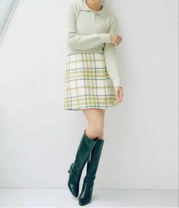 JILL by JILLSTUART 랩 스타일 빅 칼라 체크 미니 스커트