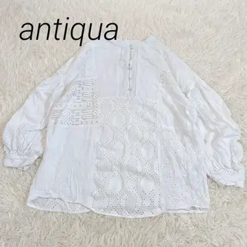 안티카 레이스 패치워크 셔츠 린넨 볼륨 소매 화이트 F