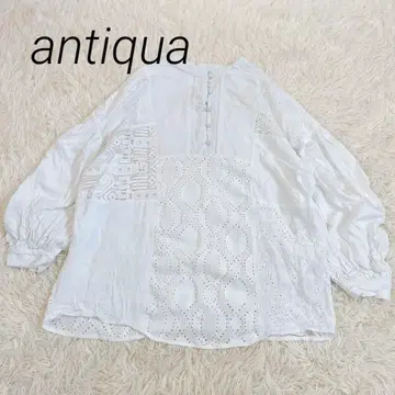 안티카 레이스 패치워크 셔츠 린넨 볼륨 소매 화이트 F