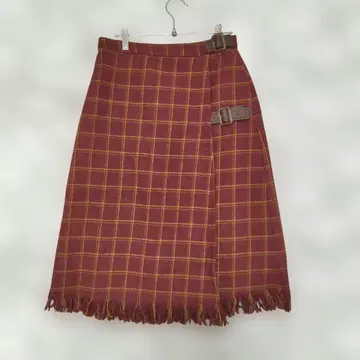 dazzlin 종아리 기장 스커트 프린지 체크 무늬 랩 스커트풍 M